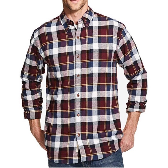 Weatherproof Vintage Brushed Flannel Plaid Shirt Navy Mens Small New